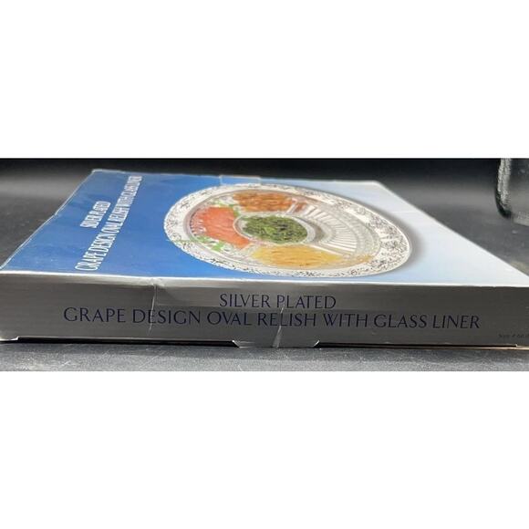 1980s Godinger Silver Plated Grape Oval Relish Tray w/ Glass Insert 16x12 VTG - Picture 13 of 15